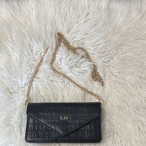 LEATHEROLOGY Black Croc-Embossed Chain Bag NWOT